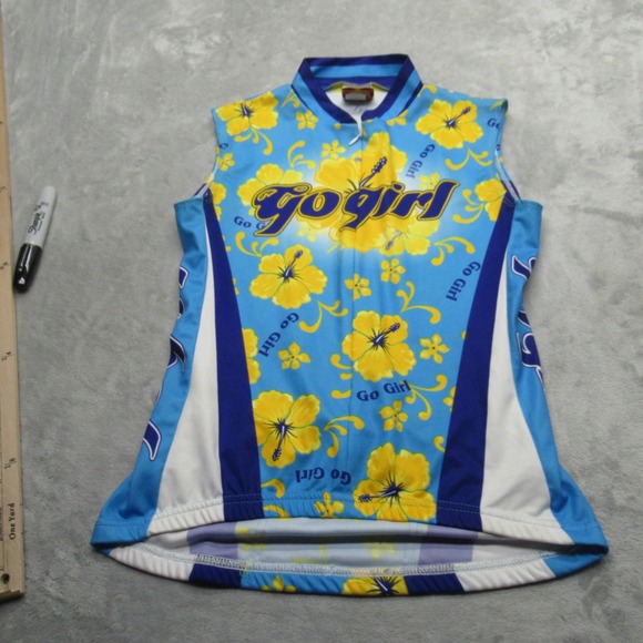 World Jerseys Cycling Jersey Women Small Blue Floral Go Girl Sleeveless Full Zip - Picture 1 of 12